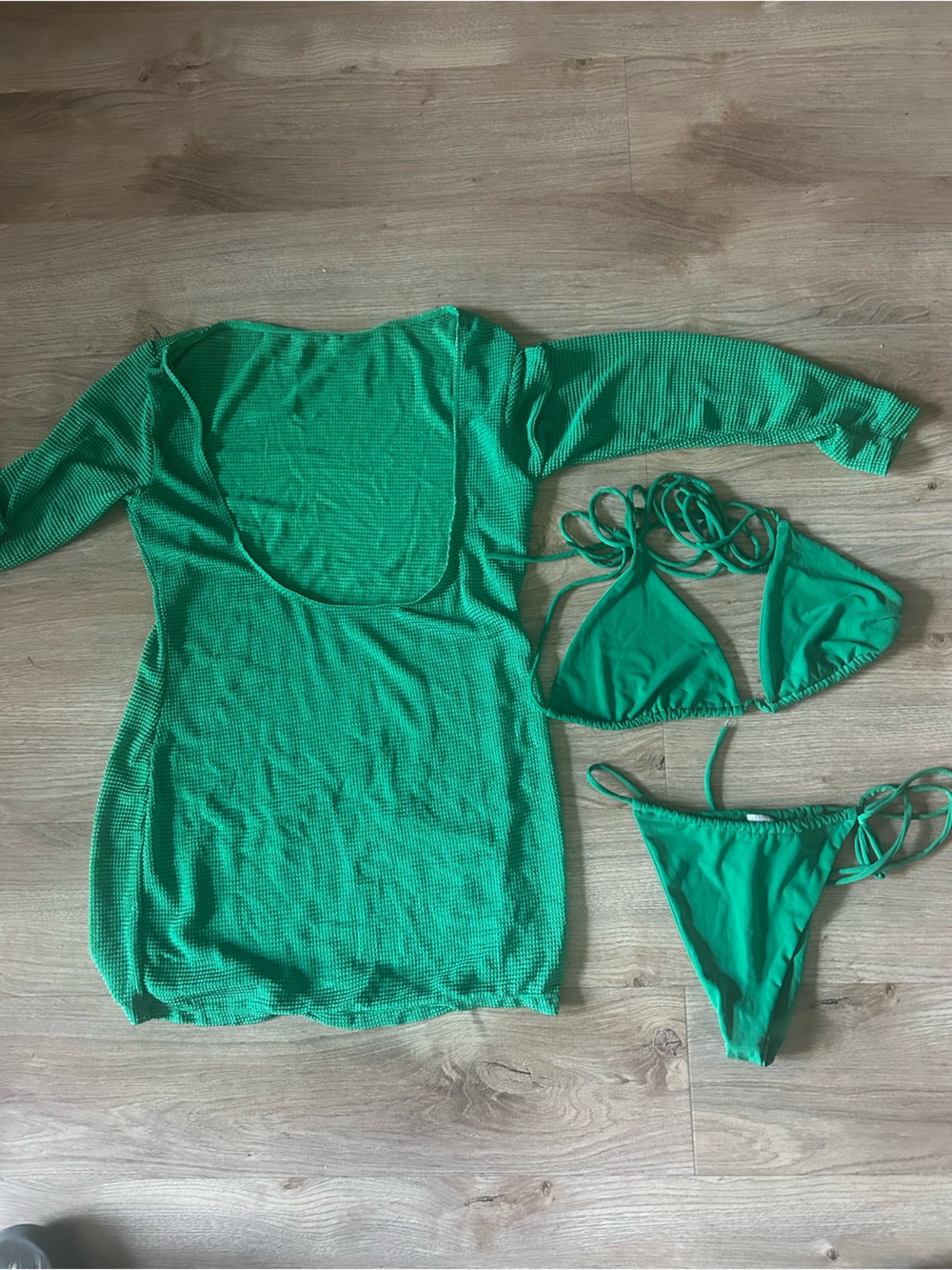 Green Bikini Top Set with Matching Cover-Up